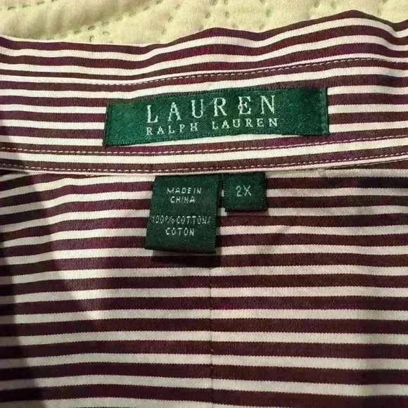 Preowned Lauren Ralph Lauren Button Down Shirt w/Burgandy/White Stripes size 2x - Picture 9 of 9